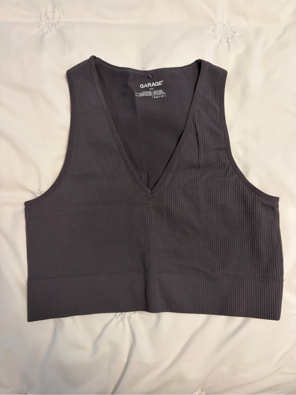 Garage Black Ribbed V-Neck Crop Tank